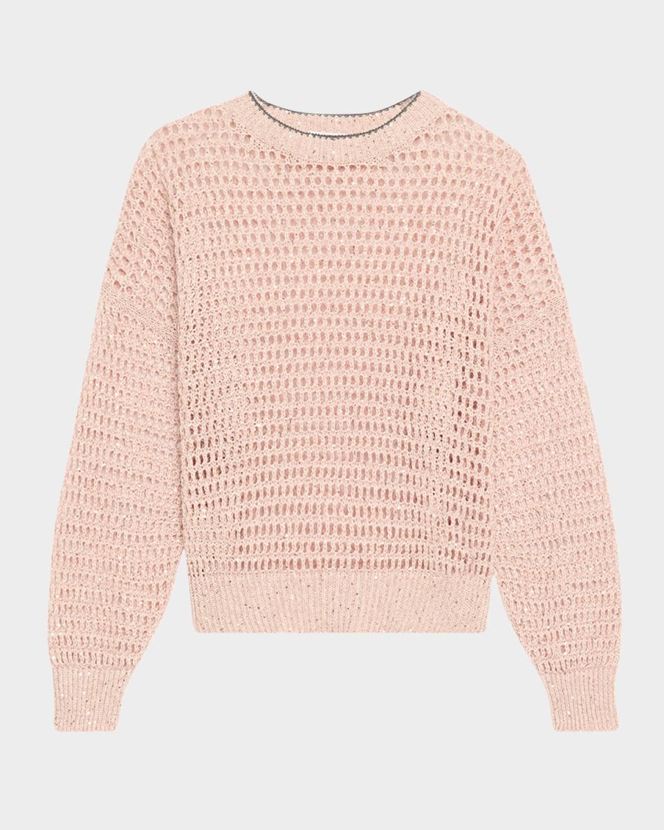 Linen Paillette Open Knit Crewneck Sweat